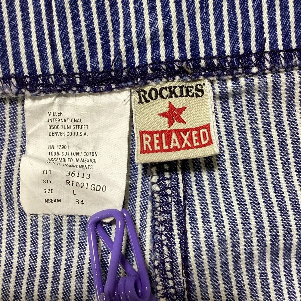 Vintage Rockies Blue and White Striped Denim Bib Overalls Sz L inseam34 - Picture 6 of 11
